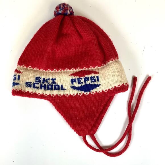 Pepsi Other - Vtg 1970s Pepsi Ski School Knit Beanie Hat Cap Red White Blue Pom Pom Winter USA